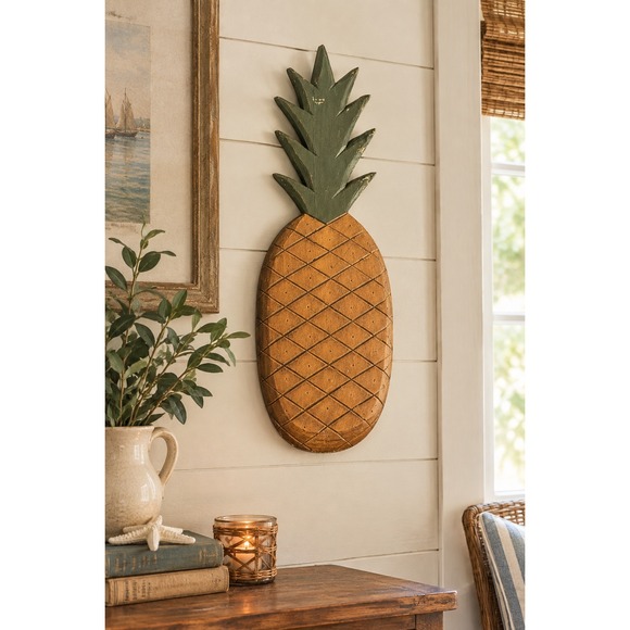 Primitive Thyme Gift Shop Other - Primitive Thyme Michelle Clark Wood Pineapple Wall Art 26x12 Distressed Folk Art